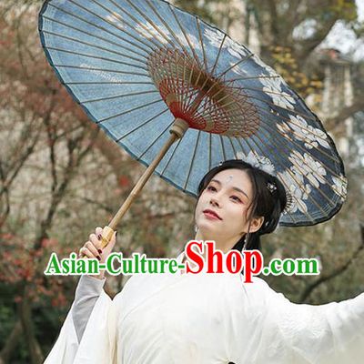 China Handmade Grey Oil Paper Umbrella Classical Dance Painting Lotus Oilpaper Umbrella Traditional Craft