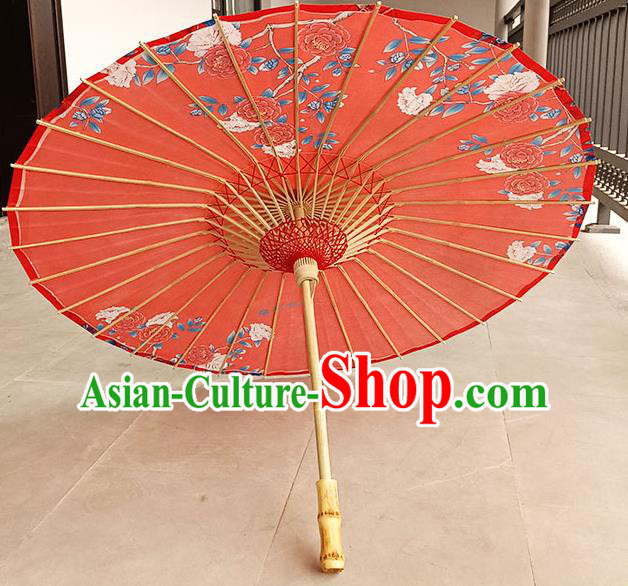 China Traditional Wedding Umbrella Craft Classical Dance Oil Paper Umbrella Hand Painting Peony Red Oilpaper Umbrella China Traditional Wedding Umbrella Craft Classical Dance Oil Paper Umbrella Hand Painting Peony Red Oilpaper Umbrella