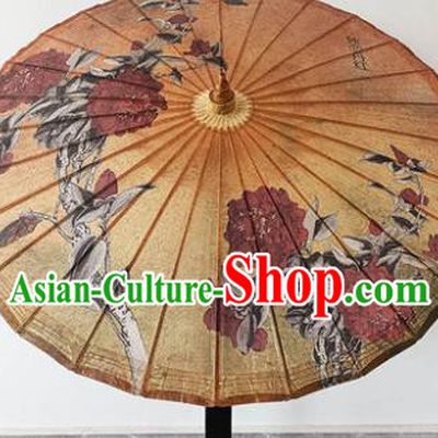 China Traditional Ginger Oilpaper Umbrella Craft Classical Dance Umbrella Hand Painting Peony Umbrella