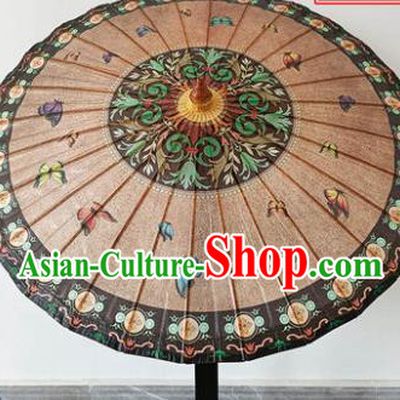 China Hand Painting Butterfly Umbrella Traditional Brown Oilpaper Umbrella Craft Classical Dance Umbrella