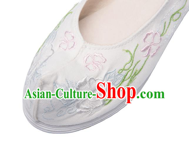 Chinese Ancient Princess Shoes Traditional Ming Dynasty Hanfu Shoes Handmade Embroidered White Bow Shoes Chinese Ancient Princess Shoes Traditional Ming Dynasty Hanfu Shoes Handmade Embroidered White Bow Shoes