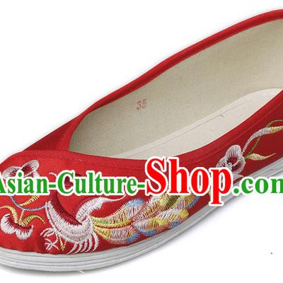 China Traditional Embroidered Phoenix Red Shoes National Wedding Bride Boots