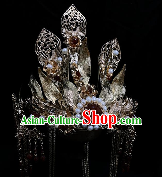 China Ancient Queen Hair Accessories Handmade Traditional Ming Dynasty Empress Golden Hair Crown China Ancient Queen Hair Accessories Handmade Traditional Ming Dynasty Empress Golden Hair Crown
