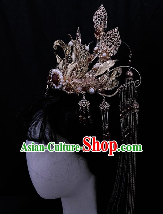 China Ancient Queen Hair Accessories Handmade Traditional Ming Dynasty Empress Golden Hair Crown China Ancient Queen Hair Accessories Handmade Traditional Ming Dynasty Empress Golden Hair Crown