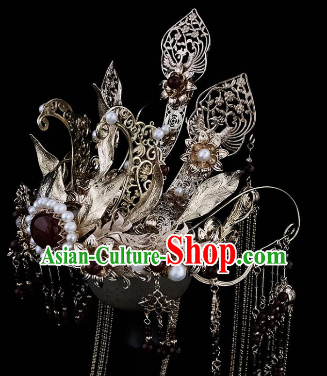 China Ancient Queen Hair Accessories Handmade Traditional Ming Dynasty Empress Golden Hair Crown China Ancient Queen Hair Accessories Handmade Traditional Ming Dynasty Empress Golden Hair Crown