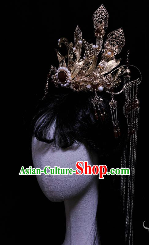 China Ancient Queen Hair Accessories Handmade Traditional Ming Dynasty Empress Golden Hair Crown China Ancient Queen Hair Accessories Handmade Traditional Ming Dynasty Empress Golden Hair Crown