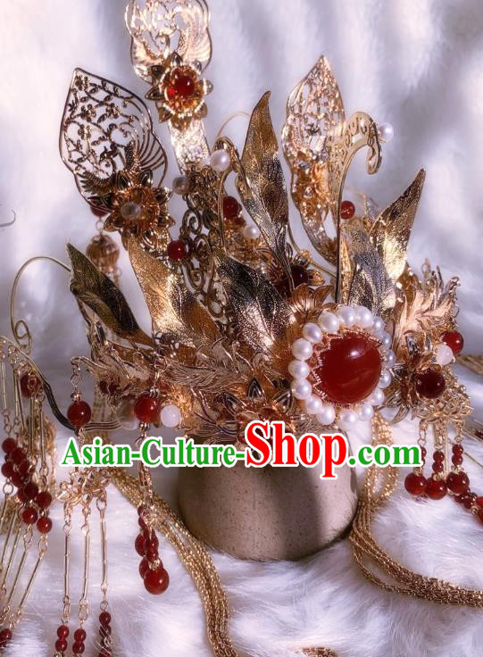 China Ancient Queen Hair Accessories Handmade Traditional Ming Dynasty Empress Golden Hair Crown China Ancient Queen Hair Accessories Handmade Traditional Ming Dynasty Empress Golden Hair Crown
