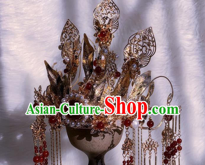 China Ancient Queen Hair Accessories Handmade Traditional Ming Dynasty Empress Golden Hair Crown China Ancient Queen Hair Accessories Handmade Traditional Ming Dynasty Empress Golden Hair Crown
