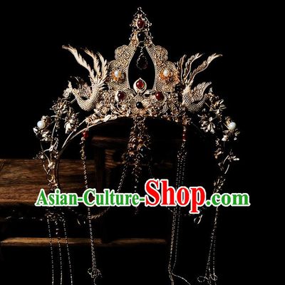 China Ancient Cosplay Court Lady Hair Accessories Handmade Traditional Tang Dynasty Golden Phoenix Hair Crown