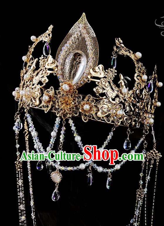 China Handmade Hair Accessories Ancient Queen Golden Tassel Hair Crown China Handmade Hair Accessories Ancient Queen Golden Tassel Hair Crown