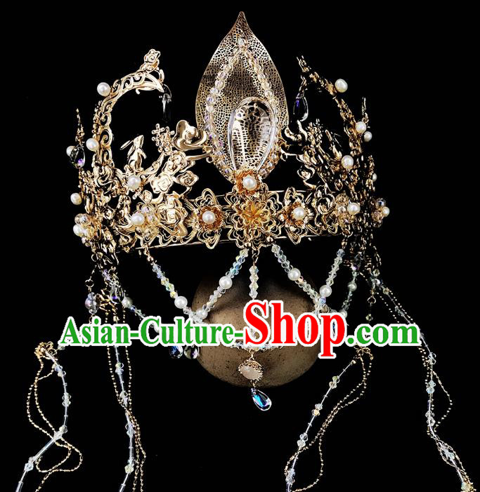 China Handmade Hair Accessories Ancient Queen Golden Tassel Hair Crown China Handmade Hair Accessories Ancient Queen Golden Tassel Hair Crown