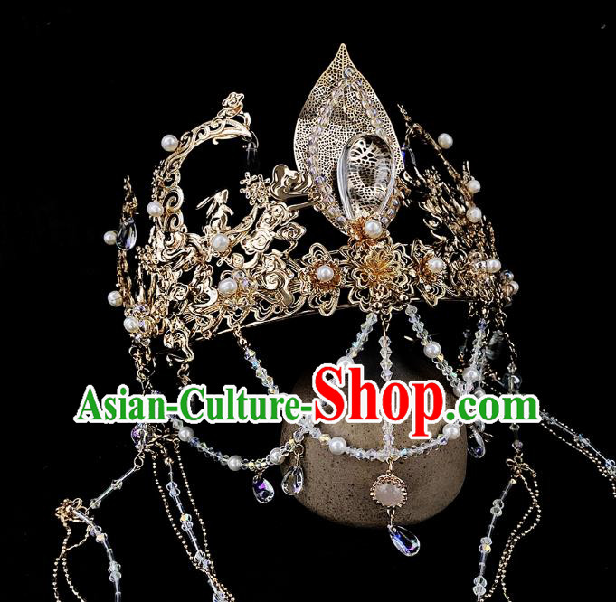 China Handmade Hair Accessories Ancient Queen Golden Tassel Hair Crown China Handmade Hair Accessories Ancient Queen Golden Tassel Hair Crown