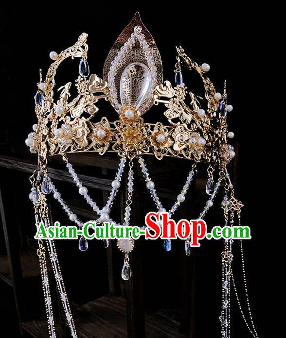 China Handmade Hair Accessories Ancient Queen Golden Tassel Hair Crown China Handmade Hair Accessories Ancient Queen Golden Tassel Hair Crown