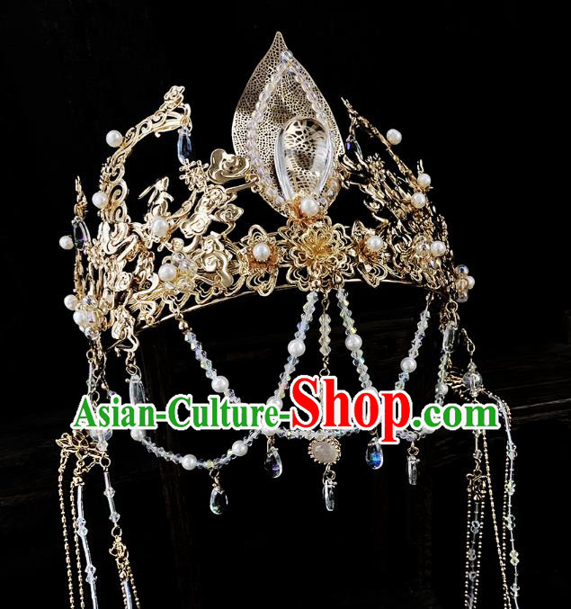 China Handmade Hair Accessories Ancient Queen Golden Tassel Hair Crown China Handmade Hair Accessories Ancient Queen Golden Tassel Hair Crown