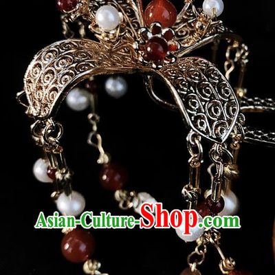 China Ancient Queen Golden Tassel Hairpin Handmade Traditional Tang Dynasty Wedding Hair Accessories