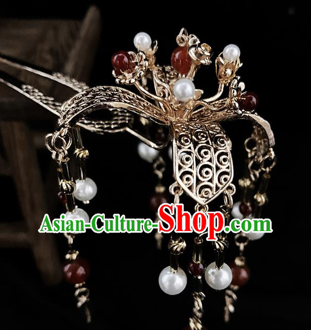 China Ancient Queen Golden Tassel Hairpin Handmade Traditional Tang Dynasty Wedding Hair Accessories China Ancient Queen Golden Tassel Hairpin Handmade Traditional Tang Dynasty Wedding Hair Accessories
