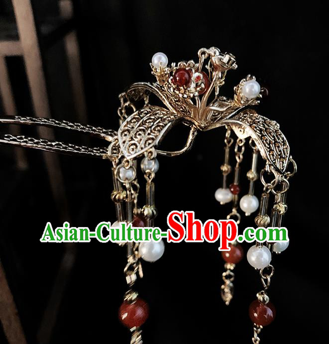 China Ancient Queen Golden Tassel Hairpin Handmade Traditional Tang Dynasty Wedding Hair Accessories China Ancient Queen Golden Tassel Hairpin Handmade Traditional Tang Dynasty Wedding Hair Accessories
