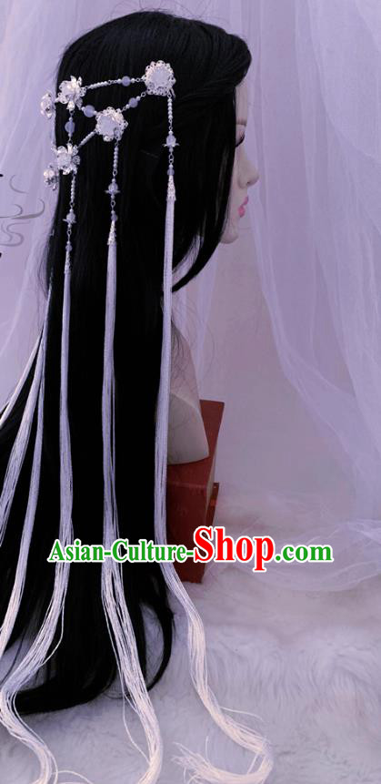 China Handmade Traditional Cosplay Princess White Tassel Hair Clasp Ancient Fairy Hair Accessories China Handmade Traditional Cosplay Princess White Tassel Hair Clasp Ancient Fairy Hair Accessories