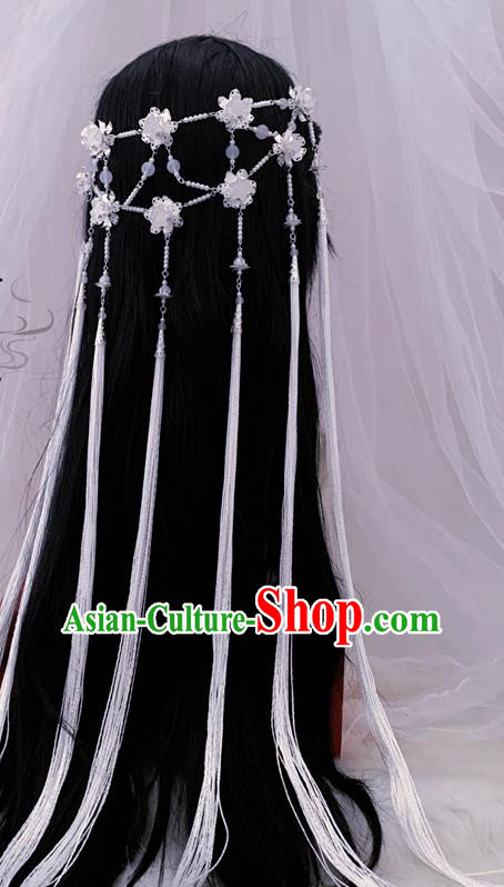 China Handmade Traditional Cosplay Princess White Tassel Hair Clasp Ancient Fairy Hair Accessories China Handmade Traditional Cosplay Princess White Tassel Hair Clasp Ancient Fairy Hair Accessories