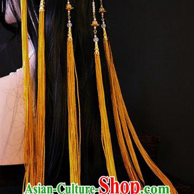 China Ancient Fairy Hair Accessories Handmade Traditional Cosplay Princess Golden Tassel Hair Clasp