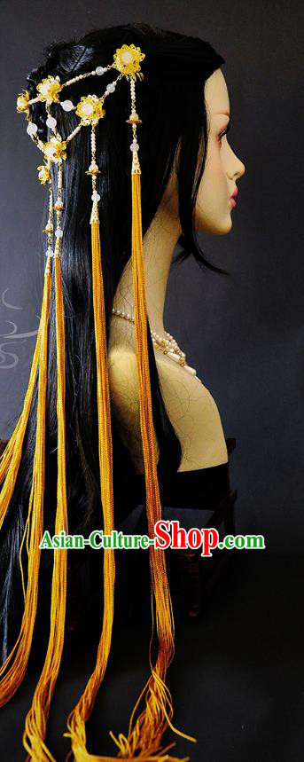 China Ancient Fairy Hair Accessories Handmade Traditional Cosplay Princess Golden Tassel Hair Clasp China Ancient Fairy Hair Accessories Handmade Traditional Cosplay Princess Golden Tassel Hair Clasp