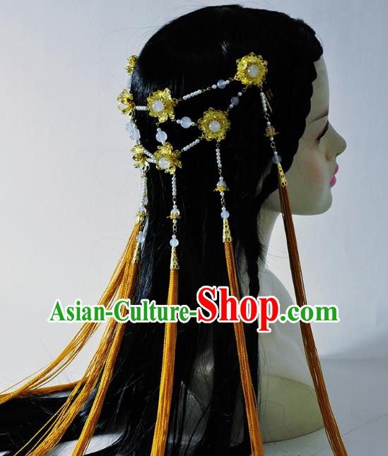 China Ancient Fairy Hair Accessories Handmade Traditional Cosplay Princess Golden Tassel Hair Clasp China Ancient Fairy Hair Accessories Handmade Traditional Cosplay Princess Golden Tassel Hair Clasp