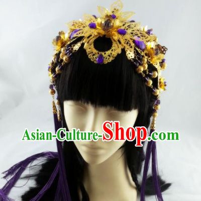 China Ancient Queen Tassel Hair Accessories Handmade Traditional Cosplay Goddess Golden Hair Crown