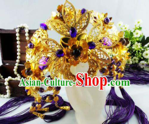 China Ancient Queen Tassel Hair Accessories Handmade Traditional Cosplay Goddess Golden Hair Crown China Ancient Queen Tassel Hair Accessories Handmade Traditional Cosplay Goddess Golden Hair Crown
