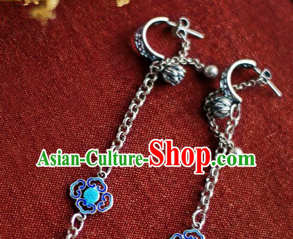 China Traditional Cheongsam Cloisonne Silver Ear Accessories National Wedding Jade Earrings