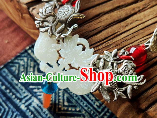 Chinese National Jade Necklace Pendant Miao Ethnic Silver Necklet Accessories Chinese National Jade Necklace Pendant Miao Ethnic Silver Necklet Accessories