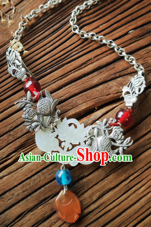 Chinese National Jade Necklace Pendant Miao Ethnic Silver Necklet Accessories Chinese National Jade Necklace Pendant Miao Ethnic Silver Necklet Accessories