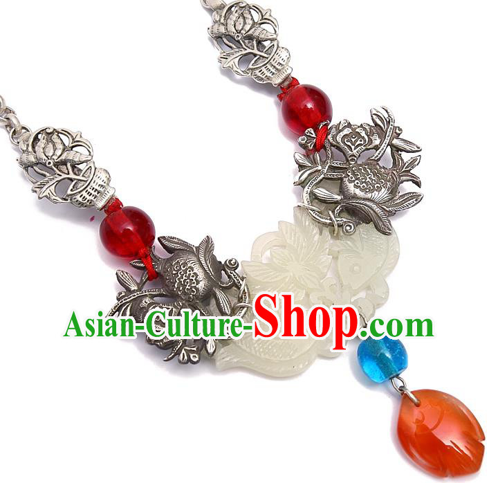 Chinese National Jade Necklace Pendant Miao Ethnic Silver Necklet Accessories Chinese National Jade Necklace Pendant Miao Ethnic Silver Necklet Accessories