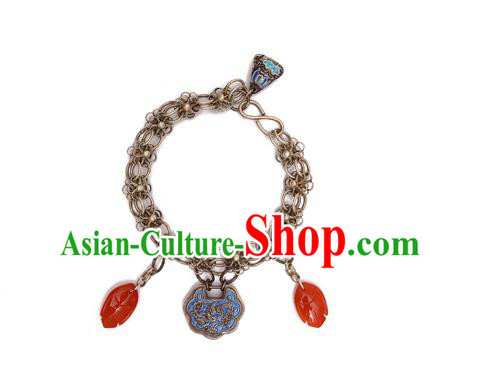 China Handmade Blueing Silver Lock Wristlet Accessories National Woman Tassel Bracelet China Handmade Blueing Silver Lock Wristlet Accessories National Woman Tassel Bracelet