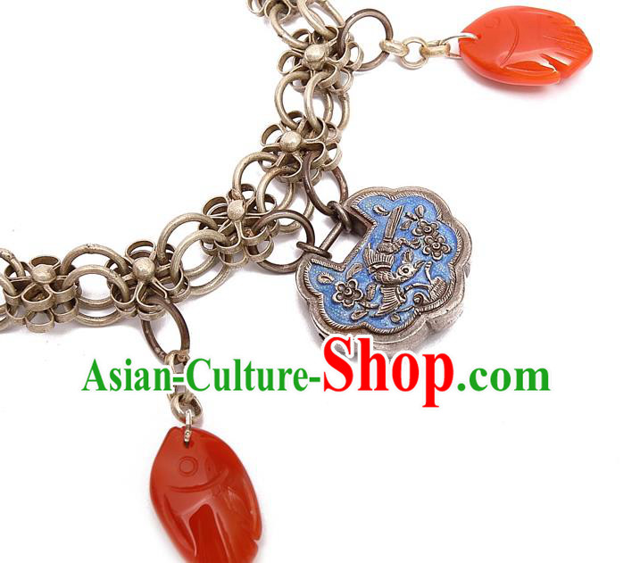 China Handmade Blueing Silver Lock Wristlet Accessories National Woman Tassel Bracelet China Handmade Blueing Silver Lock Wristlet Accessories National Woman Tassel Bracelet