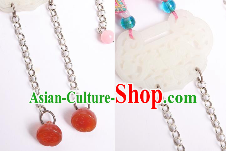 Chinese National Embroidered Pink Goldfish Necklace Miao Ethnic Jade Necklet Pendant Chinese National Embroidered Pink Goldfish Necklace Miao Ethnic Jade Necklet Pendant