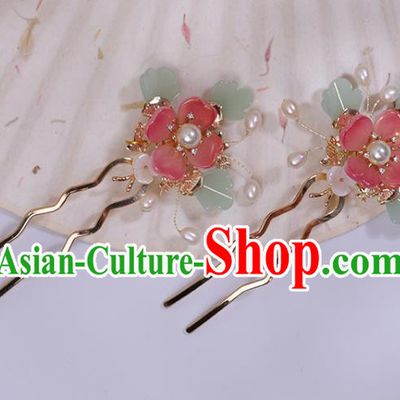 China Ancient Palace Lady Hairpin Traditional Ming Dynasty Princess Pink Peach Hair Stick