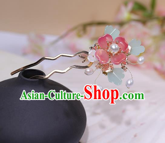 China Ancient Palace Lady Hairpin Traditional Ming Dynasty Princess Pink Peach Hair Stick China Ancient Palace Lady Hairpin Traditional Ming Dynasty Princess Pink Peach Hair Stick