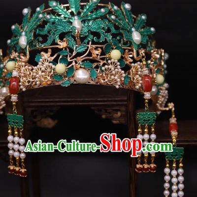China Ancient Bride Tassel Phoenix Coronet Traditional Ming Dynasty Court Woman Wedding Hair Crown