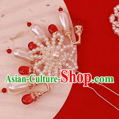 China Ancient Palace Lady Hairpin Traditional Ming Dynasty Princess Pearls Hair Stick