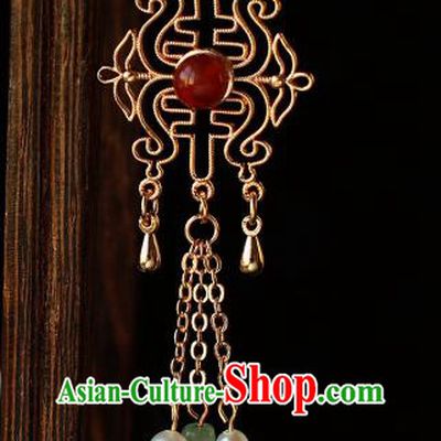 Chinese Traditional Qing Dynasty Court Lady Golden Earrings Ancient Empress Ear Jewelry