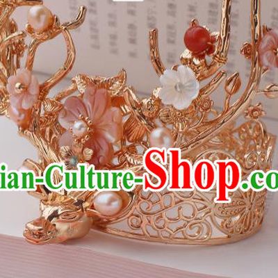 China Ancient Court Woman Plum Hair Accessories Traditional Ming Dynasty Princess Golden Deer Hair Crown