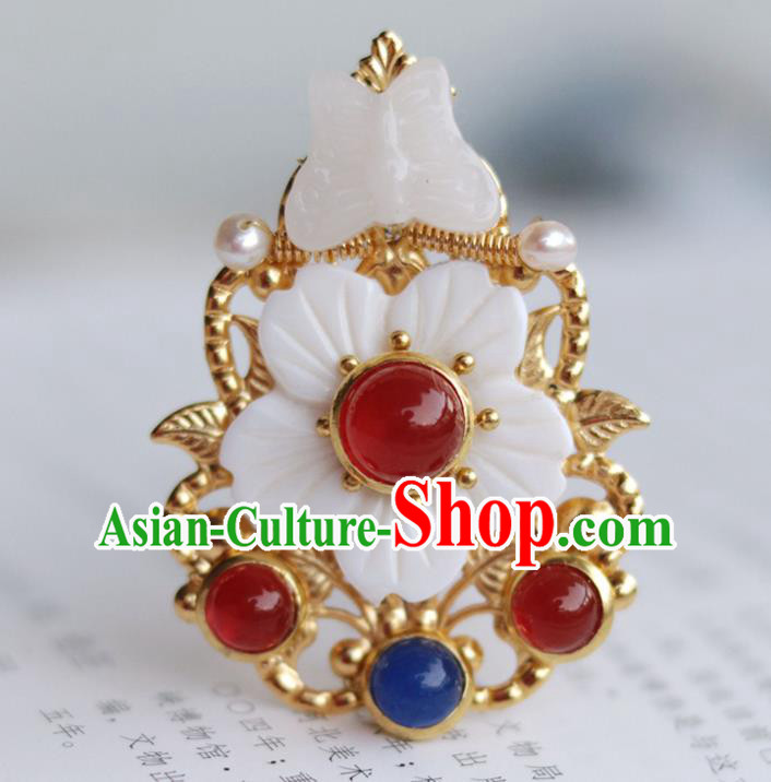 China Ancient Palace Lady Gems Hairpin Traditional Ming Dynasty Princess Jade Butterfly Hair Stick China Ancient Palace Lady Gems Hairpin Traditional Ming Dynasty Princess Jade Butterfly Hair Stick