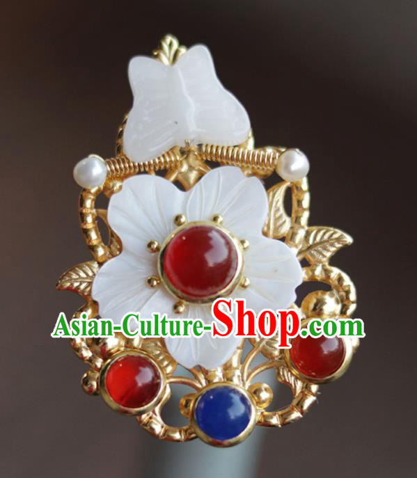 China Ancient Palace Lady Gems Hairpin Traditional Ming Dynasty Princess Jade Butterfly Hair Stick China Ancient Palace Lady Gems Hairpin Traditional Ming Dynasty Princess Jade Butterfly Hair Stick