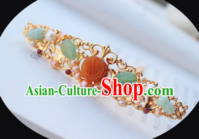 China Ancient Palace Lady Golden Hairpin Traditional Ming Dynasty Princess Agate Pearls Hair Crown China Ancient Palace Lady Golden Hairpin Traditional Ming Dynasty Princess Agate Pearls Hair Crown