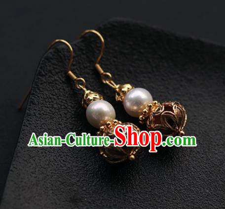 Chinese Traditional Ming Dynasty Court Empress Earrings Ancient Queen Golden Gourd Ear Jewelry Chinese Traditional Ming Dynasty Court Empress Earrings Ancient Queen Golden Gourd Ear Jewelry