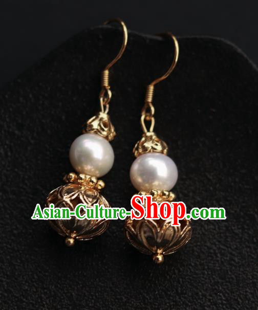 Chinese Traditional Ming Dynasty Court Empress Earrings Ancient Queen Golden Gourd Ear Jewelry Chinese Traditional Ming Dynasty Court Empress Earrings Ancient Queen Golden Gourd Ear Jewelry