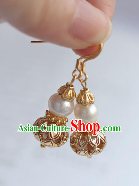 Chinese Traditional Ming Dynasty Court Empress Earrings Ancient Queen Golden Gourd Ear Jewelry Chinese Traditional Ming Dynasty Court Empress Earrings Ancient Queen Golden Gourd Ear Jewelry