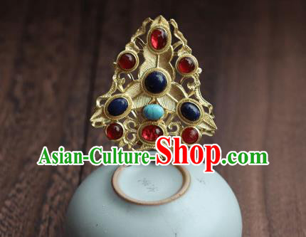 China Ancient Queen Golden Hairpin Traditional Ming Dynasty Empress Gems Hair Crown China Ancient Queen Golden Hairpin Traditional Ming Dynasty Empress Gems Hair Crown