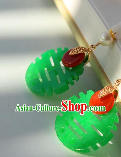 Chinese Traditional Wedding Cheongsam Jade Earrings Ancient Empress Pearl Ear Jewelry Chinese Traditional Wedding Cheongsam Jade Earrings Ancient Empress Pearl Ear Jewelry