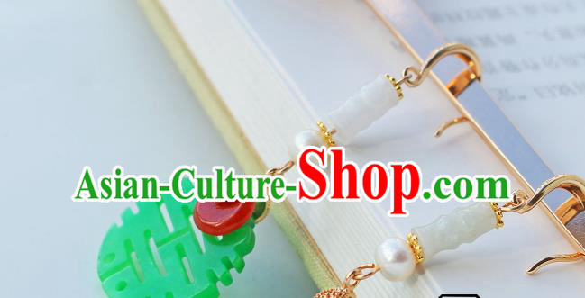 Chinese Traditional Wedding Cheongsam Jade Earrings Ancient Empress Pearl Ear Jewelry Chinese Traditional Wedding Cheongsam Jade Earrings Ancient Empress Pearl Ear Jewelry